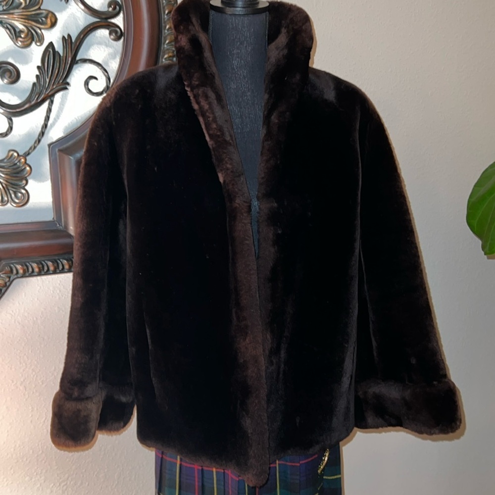 Women's Plush Teddy Jacket - Dark Brown Faux Fur